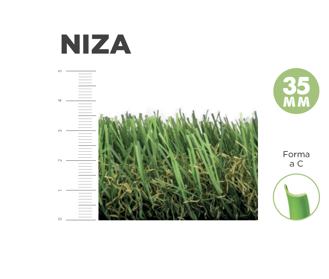 Fibra C in due verdi intensi che si combinano perfettamente con la fibra riccia in verde e beige. Un tappeto erboso denso con un buon recupero.